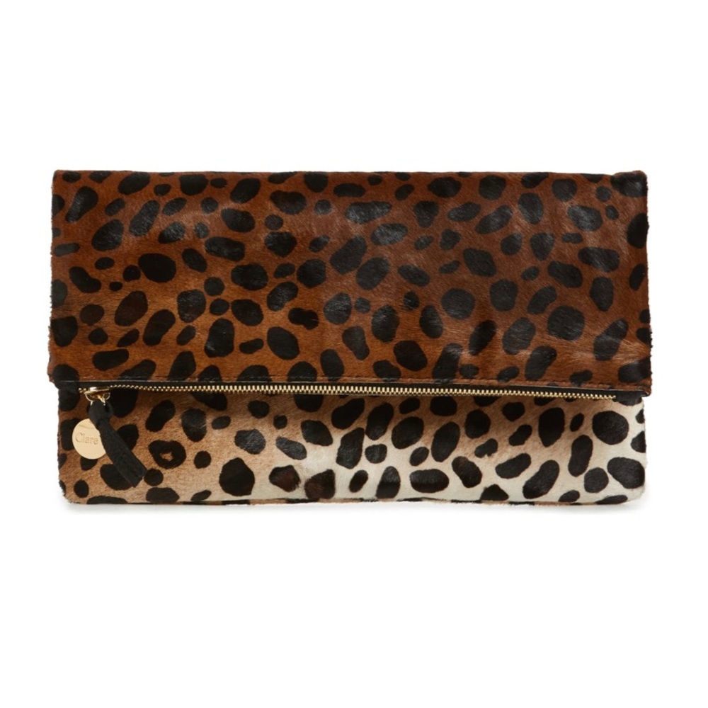 Clare V. Vivier Calf Hair Leopard Foldover Clutch